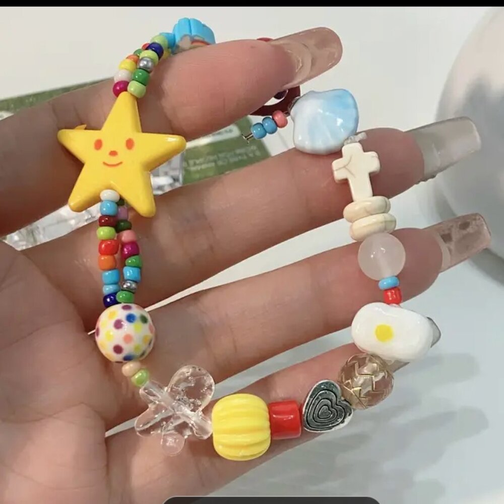 Multicolored Handmade Beaded Friendship Bracelet Star Heart Cross Human Rainbow